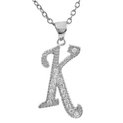 Sterling Silver CZ K Initial - Silver/White