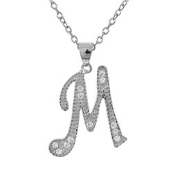 Sterling Silver CZ M Initial - Silver/White