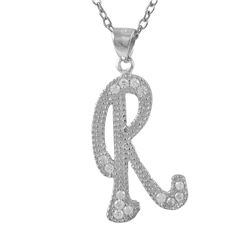 Sterling Silver CZ R Initial - Silver/White