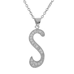 Sterling Silver CZ S Initial - Silver/White