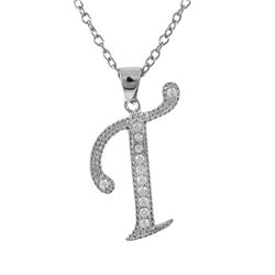 Sterling Silver CZ T Initial - Silver/White