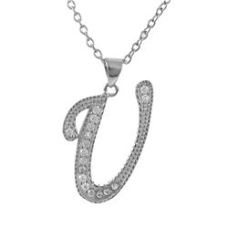 Sterling Silver CZ U Initial - Silver/White