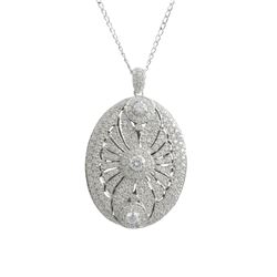 Sterling Silver Medallion Locket Pendant With White CZ, 1.83