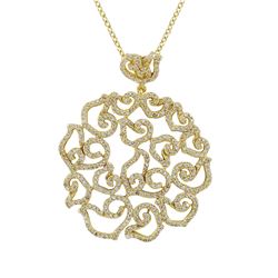 Gold Tone Sterling Silver Filigree Pendant Covered With CZ -53M