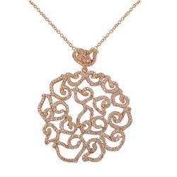 Rose Plated Sterling Silver Filigree CZ Pendant, 2.07"