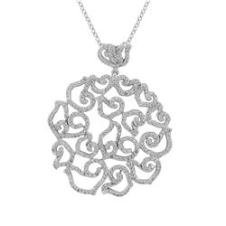 Rhodium Plated Sterling Silver Filigree CZ Pendant, 2.07"