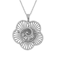 Sterling Silver Flower With CZ Pendant-43M