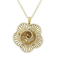 Gold Plated Sterling Silver, 37Mm Flower With CZ Pendant, 1.69"