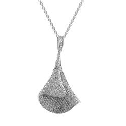 Sterling Silver Upside Down Cone Shape Pendant With CZ Pave