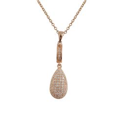 Rose Plated Sterling Silver CZ Pave Teardrop Pendant