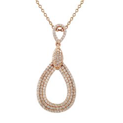 Rose Tone Sterling Silver Dangling Open Teardrop Shape Pendant With CZ-46M