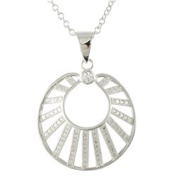 Sterling Silver Line Design CZ Pendant-32M