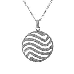 Rhodium Plated Sterling Silver, 28Mm Round Wave CZ Pendant, 1.48&Quot;