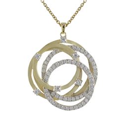 Sterling Silver Two Tone Matte Gold Open Circles With CZ Pendant -1.81