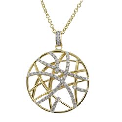 Gold Plated Sterling Silver, 28Mm Circle Pendant With White CZ, 1.46"