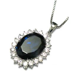 Sterling Silver-Cz Saphire Royal Pendant