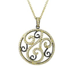 Gold And Black Over Sterling Silver Pendant, Swirl Design With White Czs, 42Mm Long, Circle Is 32Mm 