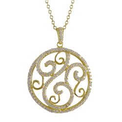 Gold Plated Sterling Silver Pendant, Swirl Design With White Czs, 42Mm Long, Circle Is 32Mm Wide