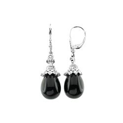 1/4CT DIAMOND / ONYX SILVER LEVERBACK EARRINGS (#5661ON)