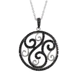 Rhodium And Black Over Sterling Silver Pendant, Swirl Design With Black Czs, 42Mm Long, Circle Is 32