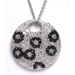 Sterling Silver Circle Pendant, Black & White Czs Pave