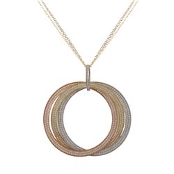 Tri Color Sterling Silver, Three 49Mm Linked CZ Rings Pendant Dimensions: 56Mm Wide X 60Mm Long X 4M