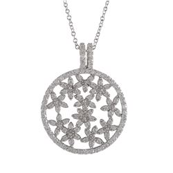 Sterling Silver 30Mm Circle Pendant Flower Design With CZ- 1.61