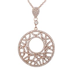 Rose Plated Sterling Silver 33Mm Round Circle CZ Pendant, 2.13