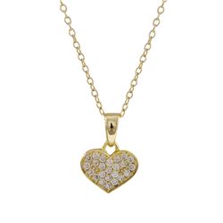 Gold Plated Sterling Silver 8X10mm Heart Pendant, White Czs Pave, 0.55"