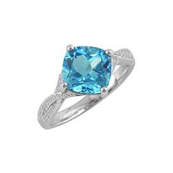 SS SWISS BLUE TOPAZ / DIAMOND RING - Size 7 (#10167SW)