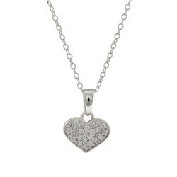 Rhodium Plated Sterling Silver 8X10mm Heart Pendant, White Czs Pave, 0.55"