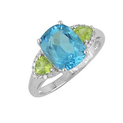 SS SWISS BLUE TOPAZ / PERIDOT / DIAMOND RING - Size 7 (#10208MUL)