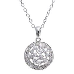 Rhodium Plated Sterling Silver CZ 14Mm Round Circle Pendant, 0.79