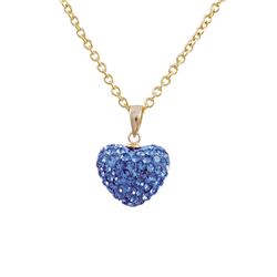 Blue Crystal Heart Pendant Gold Tone Sterling Silver Bail