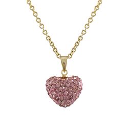 Light Pink Crystal 12X14mm Heart Pendant, Gold Tone Sterling Silver Bail- 0.79"