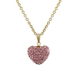 Light Pink Crystal 12X14mm Heart Pendant, Gold Tone Sterling Silver Bail- 0.79"