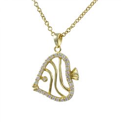 Sterling Silver Gold CZ Fish Pendant