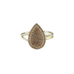 Gold Plated Sterling Silver, 11X16mm Teardrop With Champagne CZ, Adjustable Ring, Size 5-9