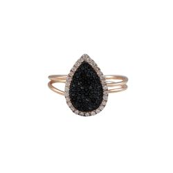 Rose Plated Sterling Silver, 11X16mm Teardrop With Black And White CZ, Adjustable Ring, Size 5-9