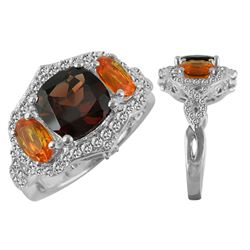SS GARNET / FIRE OPAL / WHITE TOPAZ RING - Size 7 (#10212MUL)