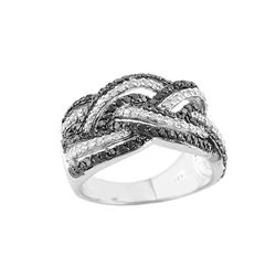 SS BLACK / WHITE DIAMOND RING - Size 7 (#9168D-BLK)