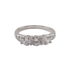 Rhodium Plated Sterling Silver CZ Ring, Size 6