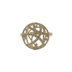 Gold Plated Sterling Silver CZ Ring,16Mm Circle With Half Circle Design, Size 5