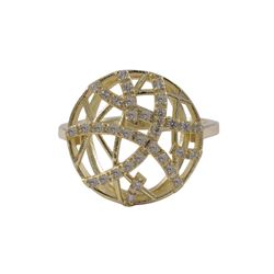 Gold Plated Sterling Silver CZ Ring,16Mm Circle With Half Circle Design, Size 6