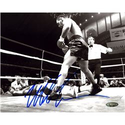 Mike Tyson Signed Standing Over Opponent  After Knock Out  B/W 8X10 Photo ( Tri-Star Auth Holo Only)