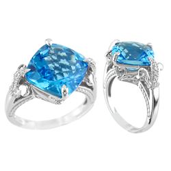 SILVER CHECK SWISS BLUE TOPAZ / DIAMOND RING - Size 7 (#8551SW-CHK)