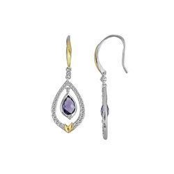 TT STERLING SILVER GOLDPLATED AMETHYST / WHITE TOPAZ LEVERBK EARRINGS (#7886MUL)