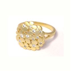 Sterling Silver  CZ Matte Gold Ring