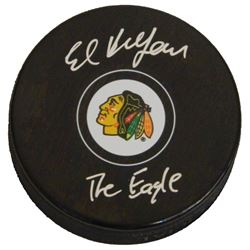 Ed Belfour Signed Chicago Blackhawks Logo Hockey Puck W/The Eagle