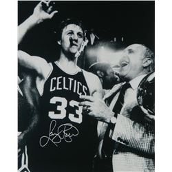 Larry Bird Signed 'Cigar' Celebration B&W 16X20 Photo W/Red Auerbach